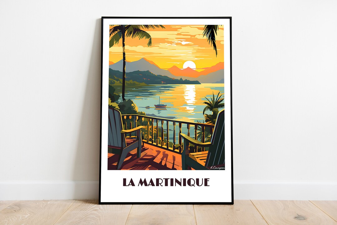 Affiche de LA MARTINIQUE fait main wall art, retro travel poster, framed France home made decor ...