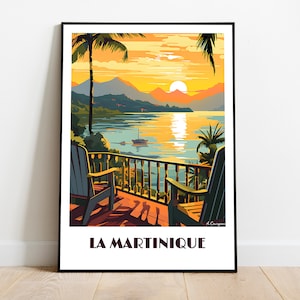 MARTINIQUE handmade poster -  wall art retro travel poster framed birthday home made decor gift vector illustration print painting  custom
