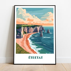 ÉTRETAT handmade poster (wall art, modern travel poster, framed France home made decor gift, vector illustration print painting) custom text