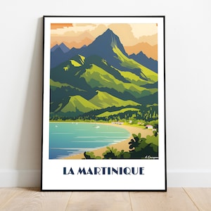 MARTINIQUE handmade poster -  wall art retro travel poster framed birthday home made decor gift vector illustration print painting  custom