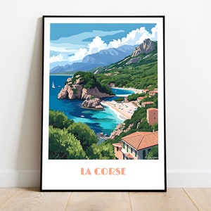 Handmade CORSICA poster -  wall art modern travel poster framed birthday home made decor gift vector illustration print painting  custom