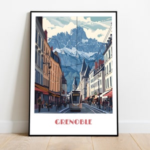 Handmade GRENOBLE poster -  wall art modern travel poster framed birthday home made decor gift vector illustration print painting  custom