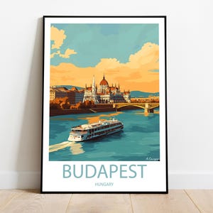 Handmade BUDAPEST HUNGARY poster -  wall art modern travel poster framed birthday home made decor gift vector illustration print custom text