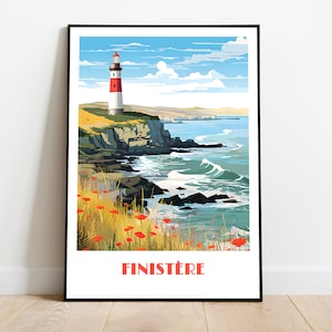 Handmade FINISTERE poster -  wall art retro travel poster framed birthday home made decor gift vector illustration print painting  custom