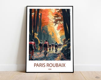 Handmade poster of PARIS ROUBAIX 1896 (wall, modern travel poster, framed, birthday, homemade decor, Tour de France illustration print)