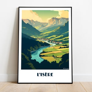 Handmade ISERE poster -  wall art retro travel poster framed birthday home made decor gift vector illustration print painting  custom text