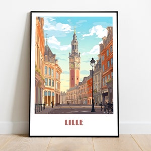 Handmade LILLE poster -  wall art retro travel poster framed birthday home made decor gift vector illustration print painting  custom text