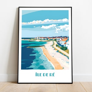 Handmade poster of ÎLE DE RÉ -  wall art modern travel poster framed birthday home made decor gift vector illustration print painting