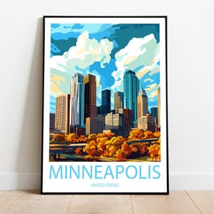 Handmade MINNEAPOLIS UNITED STATES poster -  wall art modern travel poster framed birthday home made decor gift vector illustration custom