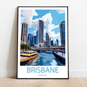 Handmade BRISBANE AUSTRALIA poster -  wall art modern travel poster framed birthday home made decor gift vector illustration print custom