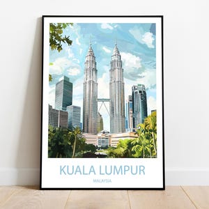 Handmade KUALA LUMPUR Malaysia poster -  wall art modern travel poster framed birthday home made decor gift illustration print painting