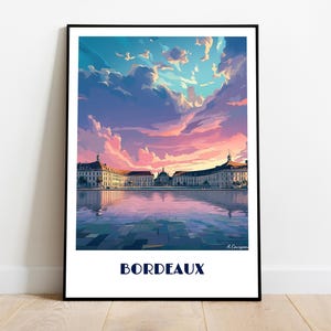 Cartel de BURDEOS - el espejo de agua - hecho a mano - arte de la pared cartel de viaje moderno enmarcado cumpleaños decoración casera regalo ilustración vectorial