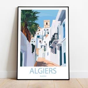 Handmade ALGIERS ALGERIA poster -  wall art modern travel poster framed birthday home made decor gift vector illustration print custom text