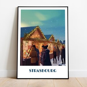 STRABOURG and its Christmas markets handmade poster -  wall art modern travel poster France home made decor gift illustration print  custom