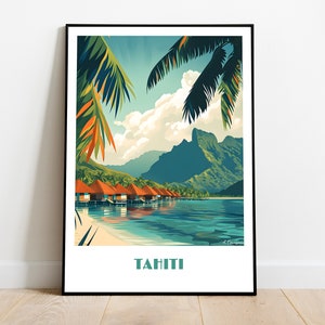 Handmade TAHITI poster -  wall art modern travel poster framed birthday home made decor gift vector illustration print bora bora  custom