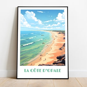 Handmade poster of LA COTE D'OPALE -  wall art retro travel poster framed birthday home made decor gift vector illustration print painting