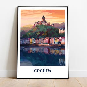 COCHEM Germany handmade poster -  wall art modern travel poster framed birthday home made decor gift illustration print painting  custom