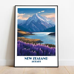 NEW ZEALAND AORAKI handmade poster -  wall art modern travel poster France home made decor gift illustration print painting  custom text