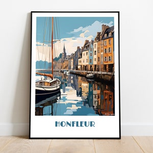 HONFLEUR handmade poster -  wall art retro travel poster framed birthday home made decor gift vector illustration print painting  custom