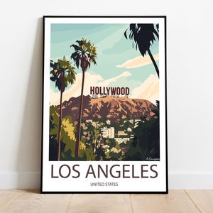 Handmade poster of LOS ANGELES United States -  wall art modern travel poster framed birthday home made gift illustration print painting
