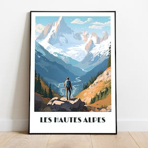 HAUTES ALPES handmade poster -  wall art retro travel poster framed birthday home made decor gift vector illustration print painting  custom