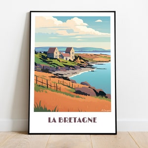 BRITTANY handmade poster -  wall art retro travel poster framed birthday home made decor gift vector illustration print painting  custom