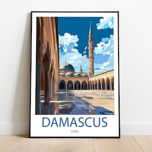 Handmade DAMASCUS SYRIA poster -  wall art modern travel poster framed birthday home made decor gift vector illustration print painting