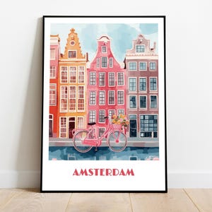 Handmade AMSTERDAM poster -  wall art modern travel poster framed birthday home made decor gift vector illustration print painting  custom