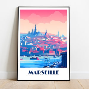 Handmade Marseille Travel Poster for Vintage Art Lovers (Travel Print Art Wall Decor Gift  personalized gift custom text birthday dad