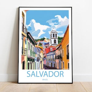 Handmade poster of SALVADOR BRAZIL -  wall art modern travel poster framed birthday home made decor gift vector illustration print custom
