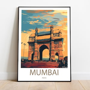 Handmade MUMBAI INDIA poster -  wall art modern travel poster framed birthday home made decor gift vector illustration print painting