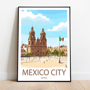Handmade MEXICO CITY poster -  wall art modern travel poster framed birthday home made decor gift vector illustration print painting  custom