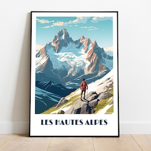 HAUTES ALPES handmade poster -  wall art retro travel poster framed birthday home made decor gift vector illustration print painting  custom