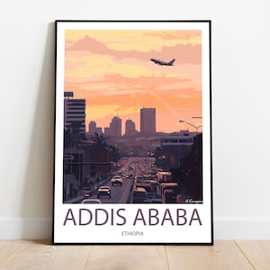 Handmade poster of ADDIS ABABA ETHIOPIA -  wall art modern travel poster framed birthday home made decor gift vector illustration print