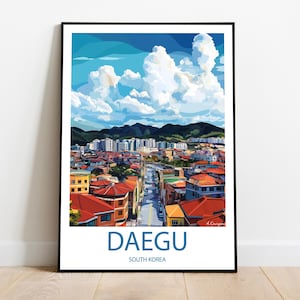 Handmade DAEGU SOUTH KOREA poster -  wall art modern travel poster framed birthday home made decor gift vector illustration print custom