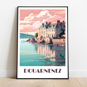 Handmade DOUARNENEZ travel poster for vintage art lovers (Brittany Gift wall decoration travel print art lovers  personalized gift custom