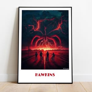 HAWKINS Indiana poster, Stranger Things United States handmade -  wall art travel poster home decor gift illustration painting  custom text
