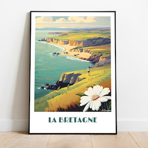 BRITTANY handmade poster -  wall art retro travel poster framed birthday home made decor gift vector illustration print painting  custom