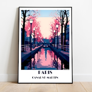 Paris (Canal St-Martin  Handmade Travel Poster for Vintage Art Lovers (Travel Print Art Wall Decor Gift  personalized gift custom text