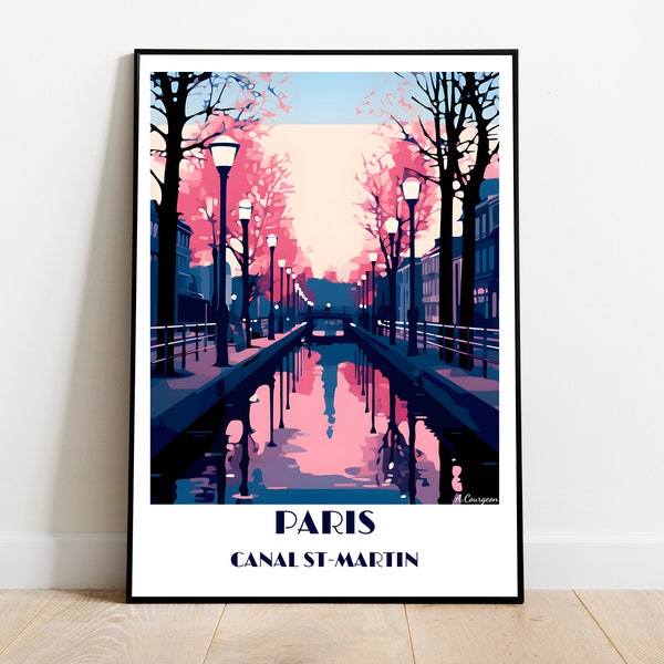 Handmade Paris (Canal St-Martin) travel poster for vintage art lovers (travel print art wall decoration gift)