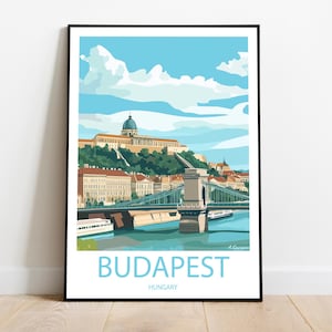 Handmade BUDAPEST HUNGARY poster -  wall art modern travel poster framed birthday home made decor gift vector illustration print custom text