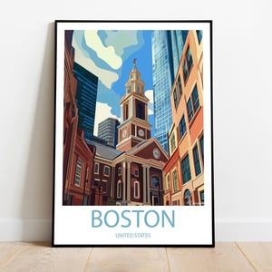 Handmade BOSTON UNITED STATES poster -  wall art modern travel poster framed birthday home made decor gift vector illustration print custom