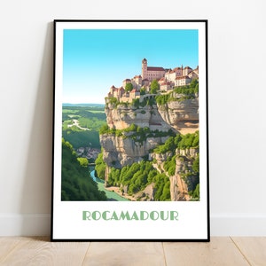 Handmade ROCAMADOUR poster -  wall art retro travel poster framed birthday home made decor gift vector illustration print painting  custom