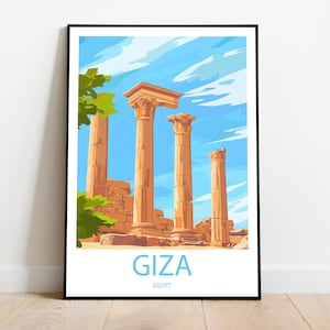 Handmade GIZA EGYPT poster -  wall art modern travel poster framed birthday home made decor gift vector illustration print painting  custom
