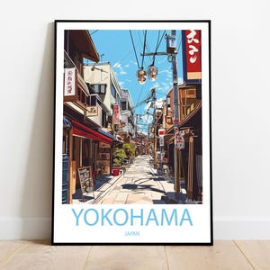 Handmade YOKOHAMA JAPAN poster -  wall art modern travel poster framed birthday home made decor gift vector illustration print painting