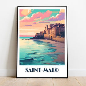 SAINT-MALO handmade travel poster for vintage art lovers (Brittany Gift wall decoration travel print art lovers  personalized gift custom
