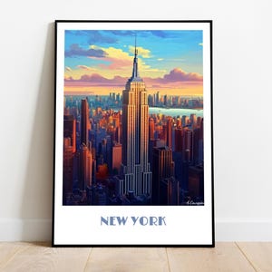 Handmade poster of NEW YORK and the EMPIRE State Building United States -  wall art travel poster decor gift illustration print painting