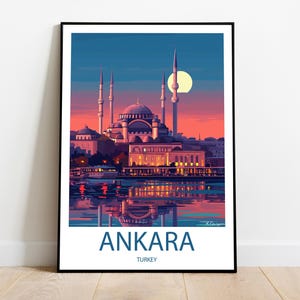 Handmade ANKARA TURKEY poster -  wall art modern travel poster framed birthday home made decor gift vector illustration print painting