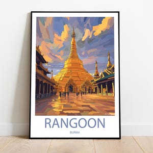 Handmade RANGOON BURMA poster -  wall art modern travel poster framed birthday home made decor gift vector illustration print painting