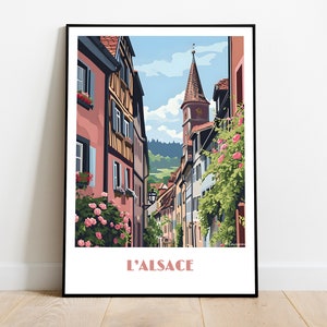 Handmade ALSACE poster -  wall art modern travel poster framed birthday home made decor gift vector illustration print painting  custom text